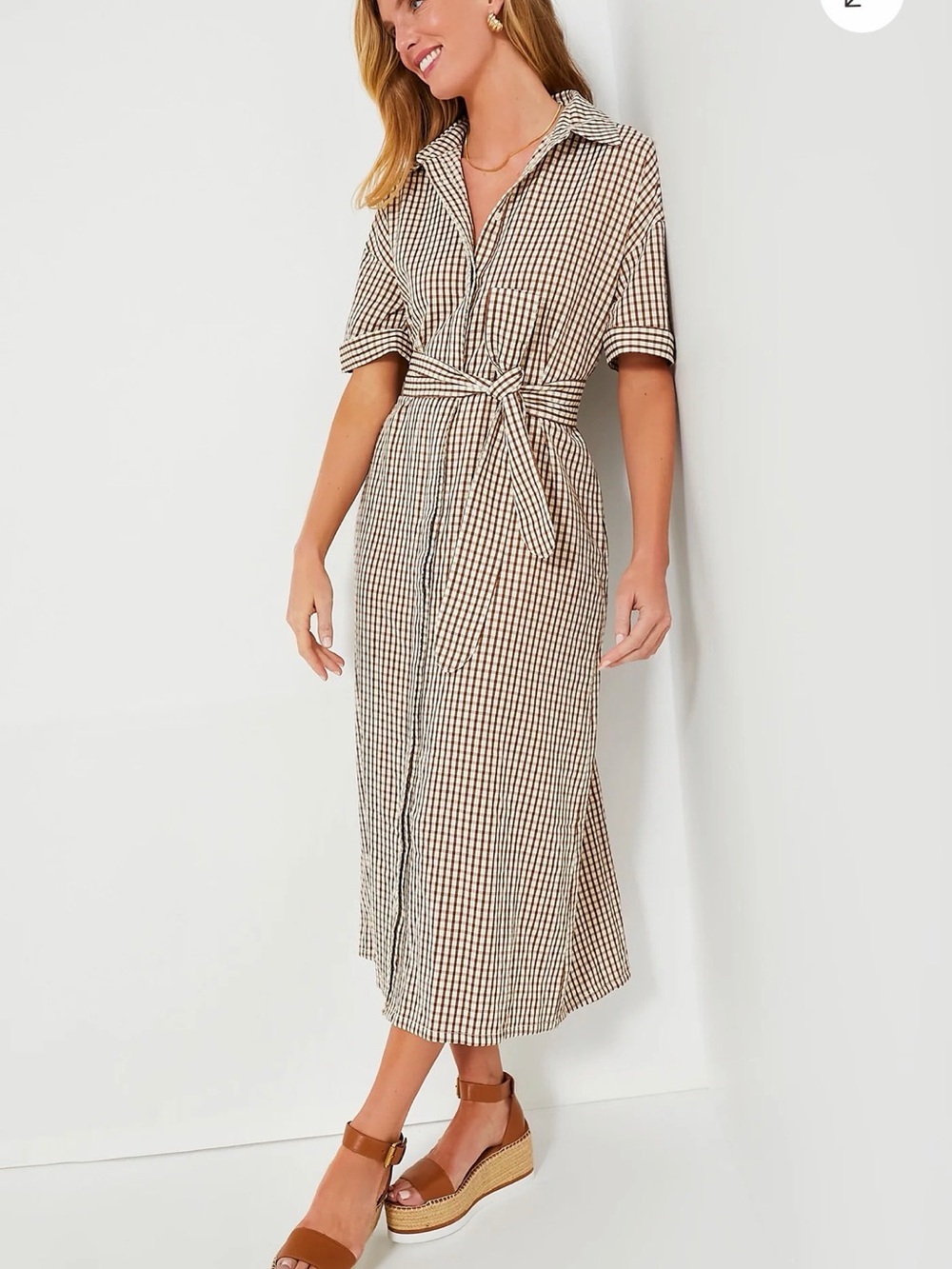 Pomander Place Beige & Black Gingham Tie-Waist Maxi Dress